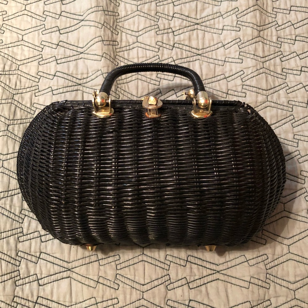 Vintage black wicker purse by Lesco Lona